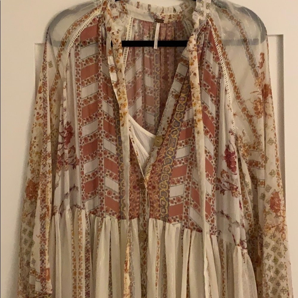 Free People Cream with Gold Accents Maxi Dress